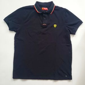 FERRARI Women's Black Polo shirt Size Small Green and red striped collar